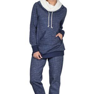 Pajamagram fleece shearling jogger set women Large blue drawstring roll neck